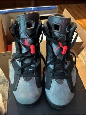 PSG Jordan 6 Retro High-Top Black, Grey & Red Basketball Sneakers